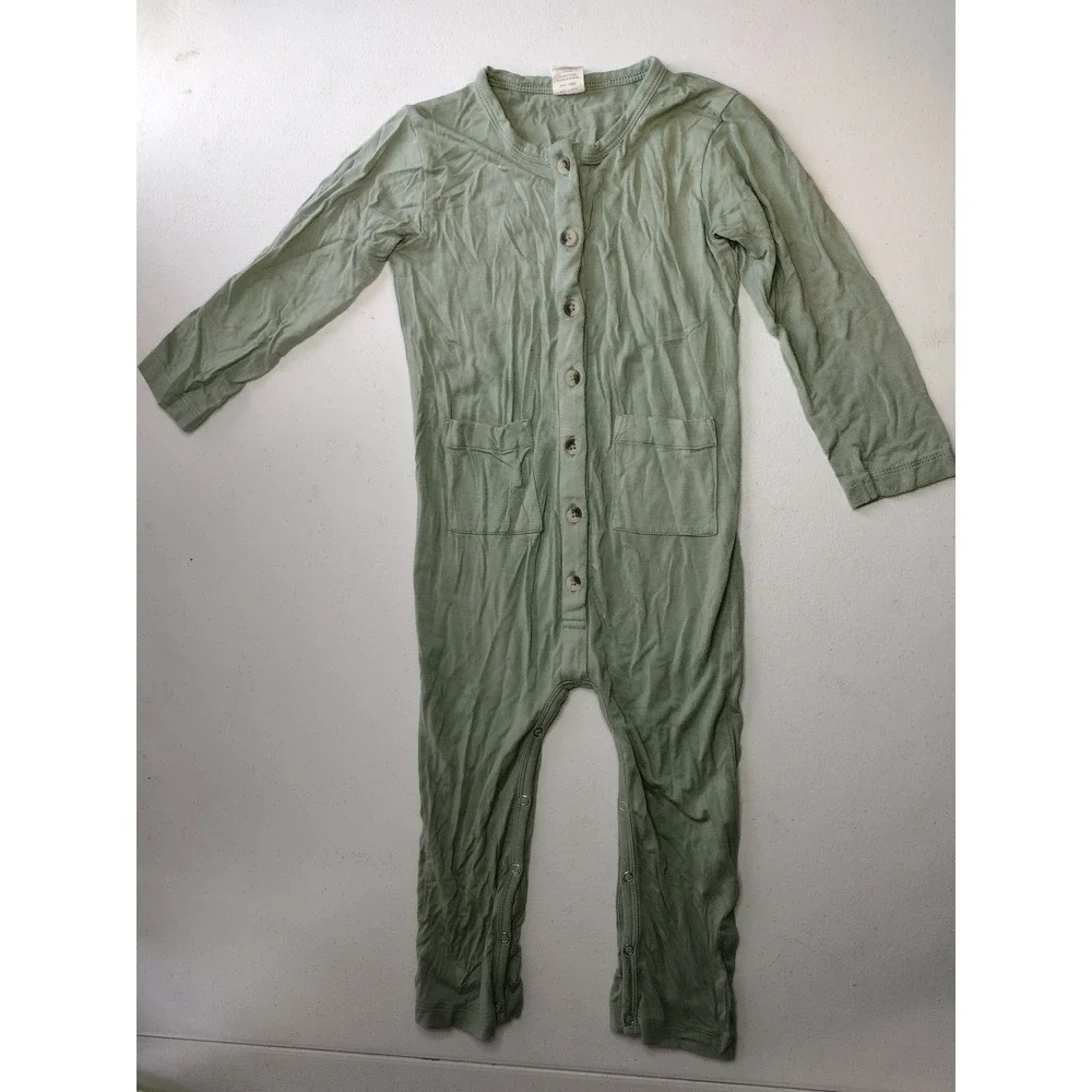 Kate Quinn Sage Green‎ Bamboo Viscose Long Sleeve Button Romper 2T